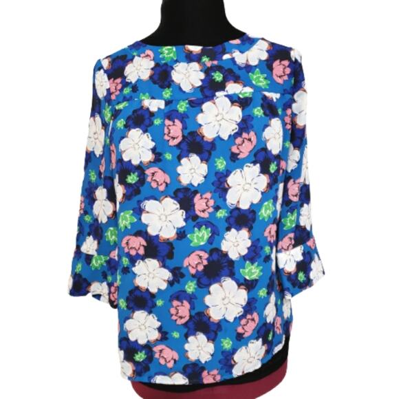 Banana Republic Back Button Blue Floral Print 3/4 Sleeve High Low Tunic Top S - Picture 1 of 11
